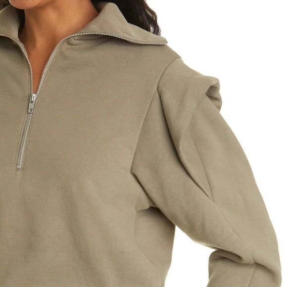 New FRAME shoulder detail half zip sweatshirt in military - Picture 4 of 11